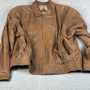 Remy Bomber Leather Jacket Mens 42 Tan Brown Suede Full Zip Lined USA Vintage
